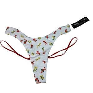 Yandy Floral Strappy Bikini Bottom White and Red Size Large